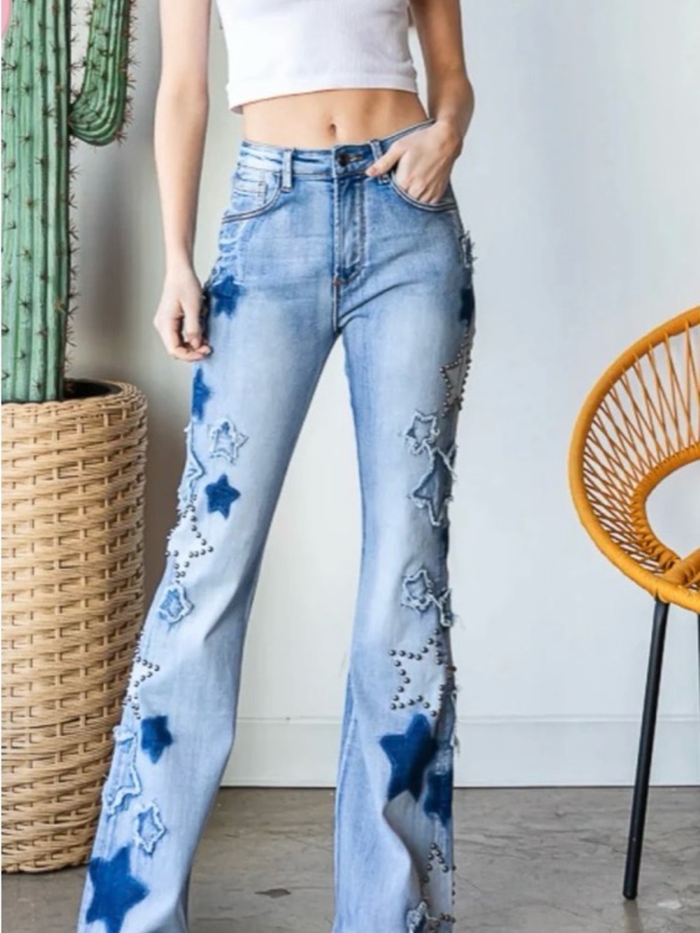 Oli & Hali Star Studded Denim Flare Jeans